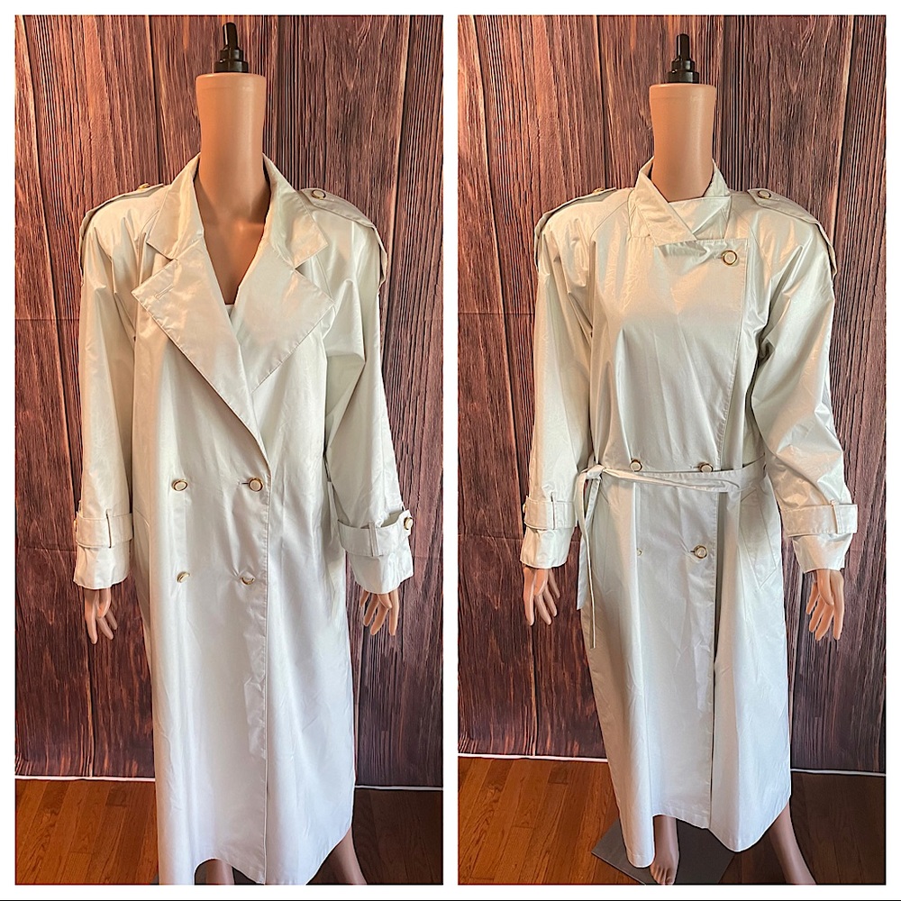 Neiman Marcus size 14 off white cream sheer floral vintage retro trench coat